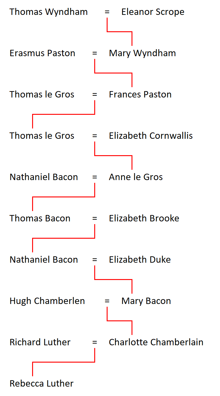 Relationship of Thomas Wyndham to Rebecca Luther
