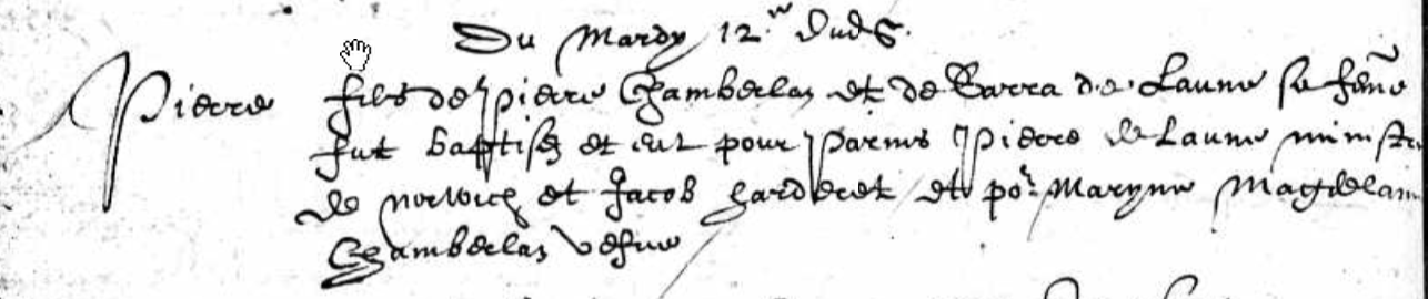 Figure 1: Baptism Register entry for Peter Chamberlen