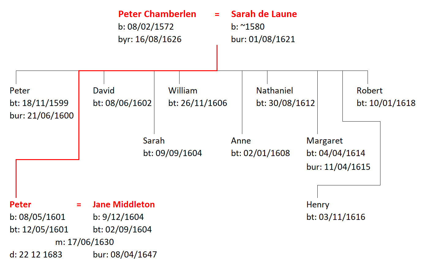 Figure 2: The Family of Peter and Sarah Chamberlen