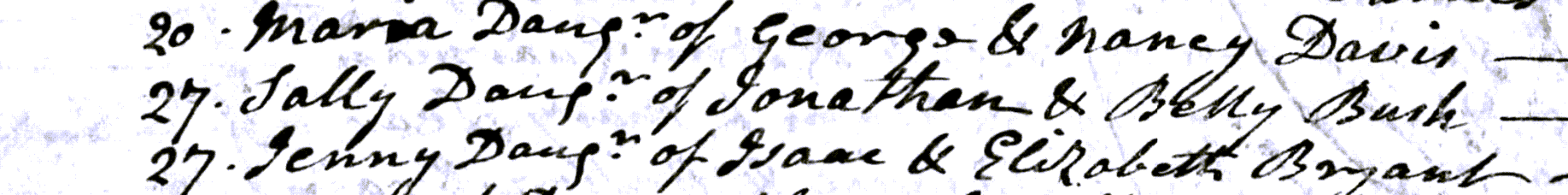 Figure 3: Baptism Entry for Sally (Bush) Couch
