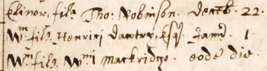 Figure 1: Baptism Register entry for William Dawtrey