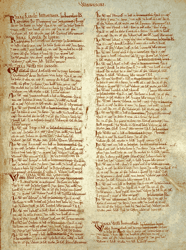 A Page of the Domesday Book for the County of Warwickshire