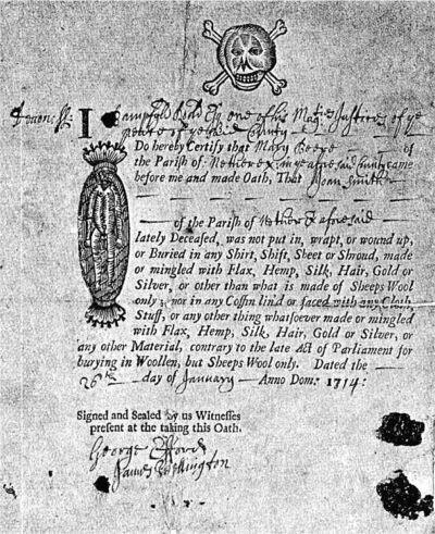 A Burial in Woollens Certificate