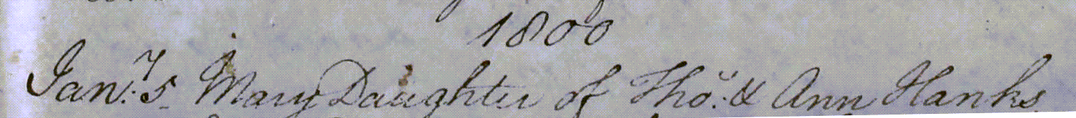Figure 4: Baptism Register entry for Mary Hanks