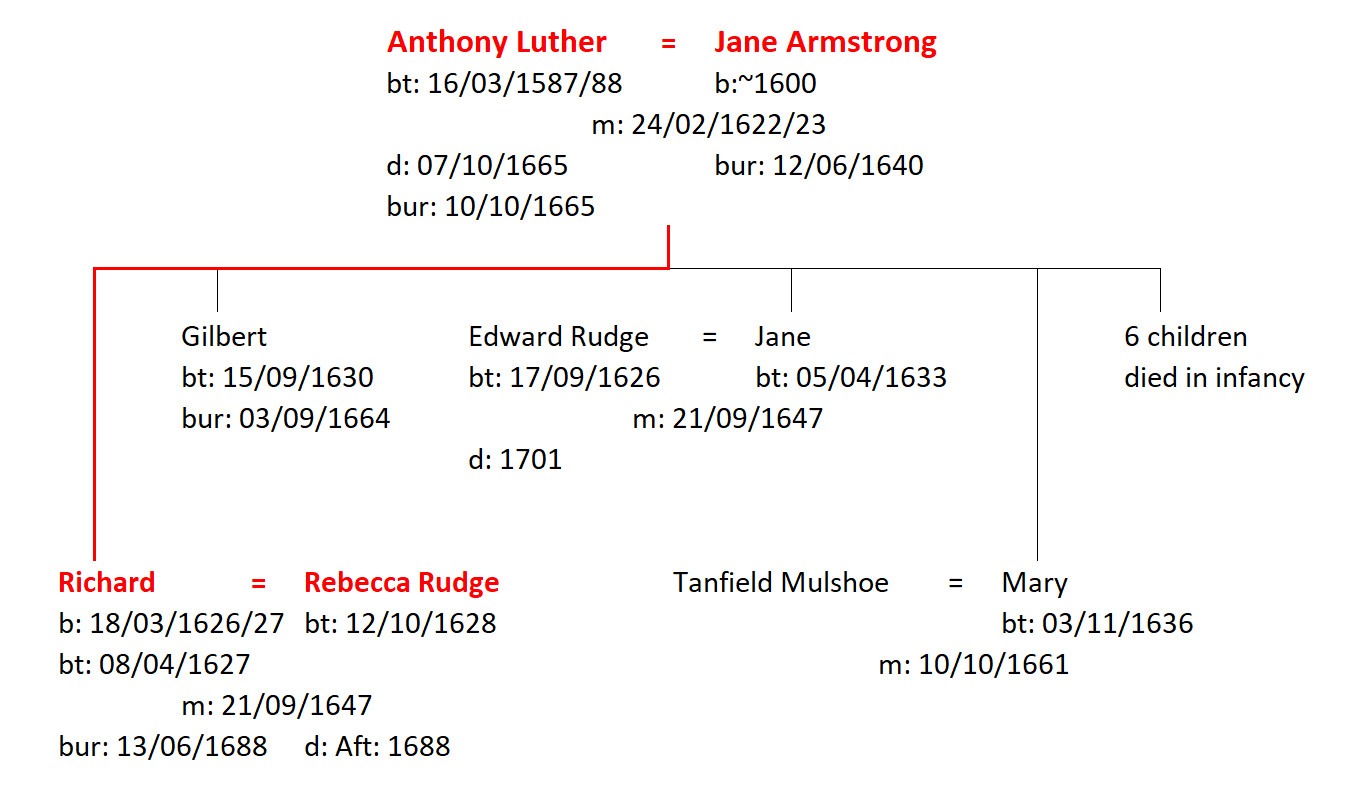 Figure 2: The Family of Anthony and Jane Luther, including children who survived to adulthood