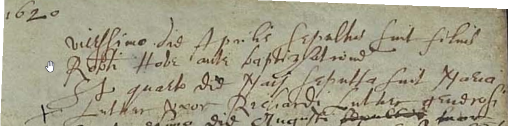 Figure 3: Burial Register entry for Mary Luther