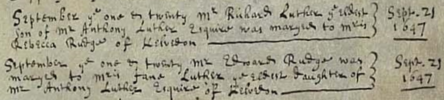 Figure 1: Marriage Register Entry for Richard Luther and Rebecca Rudge