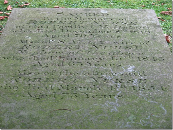 Figure 3: Robert and Sally Nurse’s Gravestone in St Anne Oldland’s Churchyard