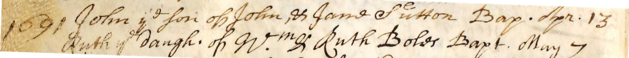 Figure 1: Baptism Register Entry for John Sutton
