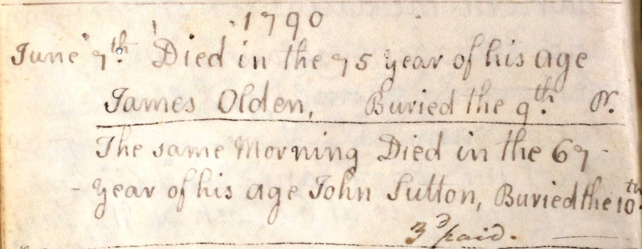 Figure 5: Burial Register Entry for John Sutton
