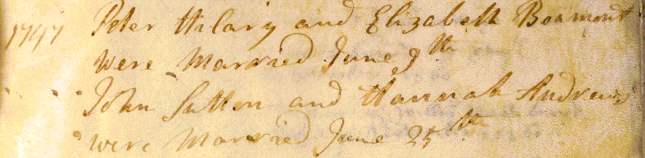 Figure 2: Marriage Register Entry for John Sutton and Hannah Andrews