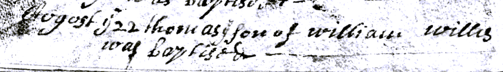 Figure 1: Baptism Register Entry for Thomas Willis