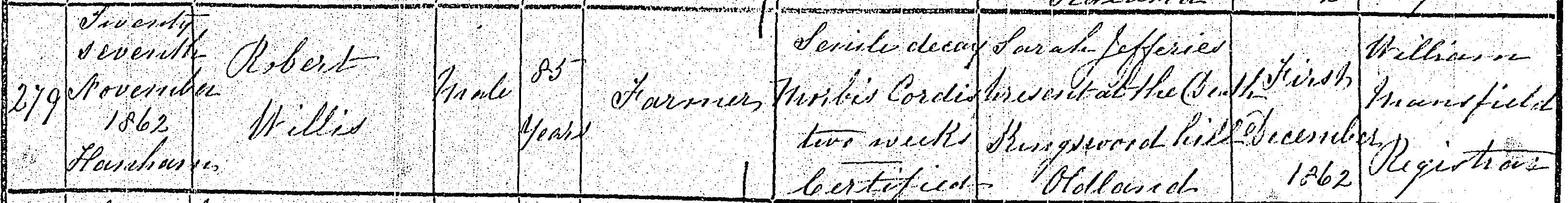 Figure 5: The Official Death Registration of Robert Willis’s death
