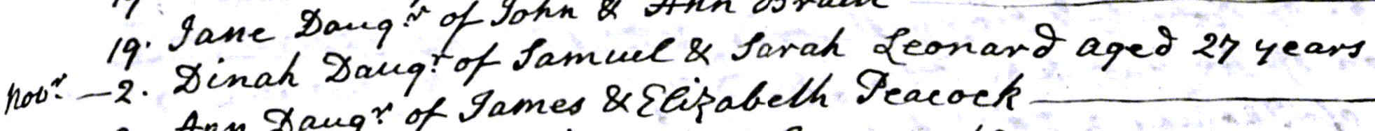Figure 3: Baptism Register Entry for Dinah Leonard